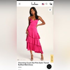 Charming Crush Hot Pink Satin Tiered Ruffled Midi Dress